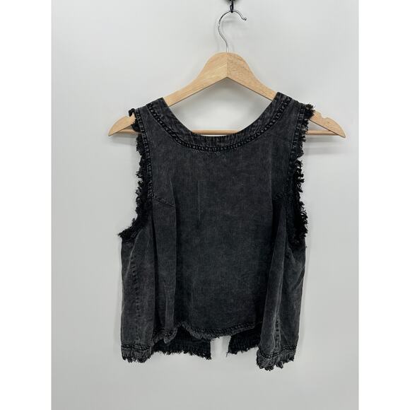Altar'd State Tank Women Medium Black Washed Chambray Denim Button Down Back - Picture 1 of 7